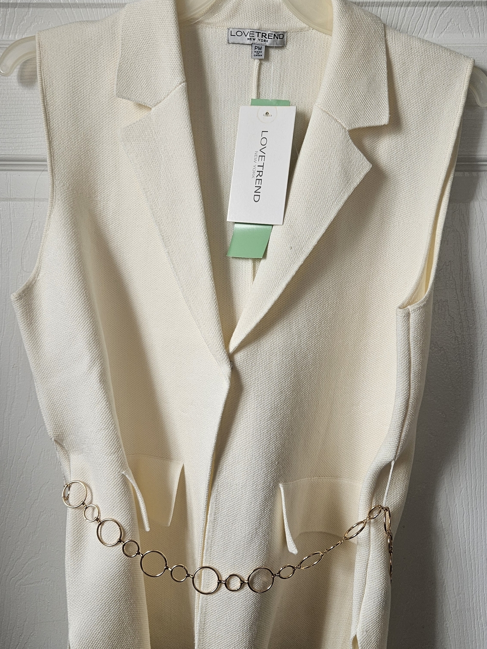 Sleeveless Blazer Vest with Chain Belt